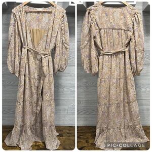 Elan Paisley Boho Maxi Wrap Dress M Prairie Balloon Tiered Cottagecore Fairy